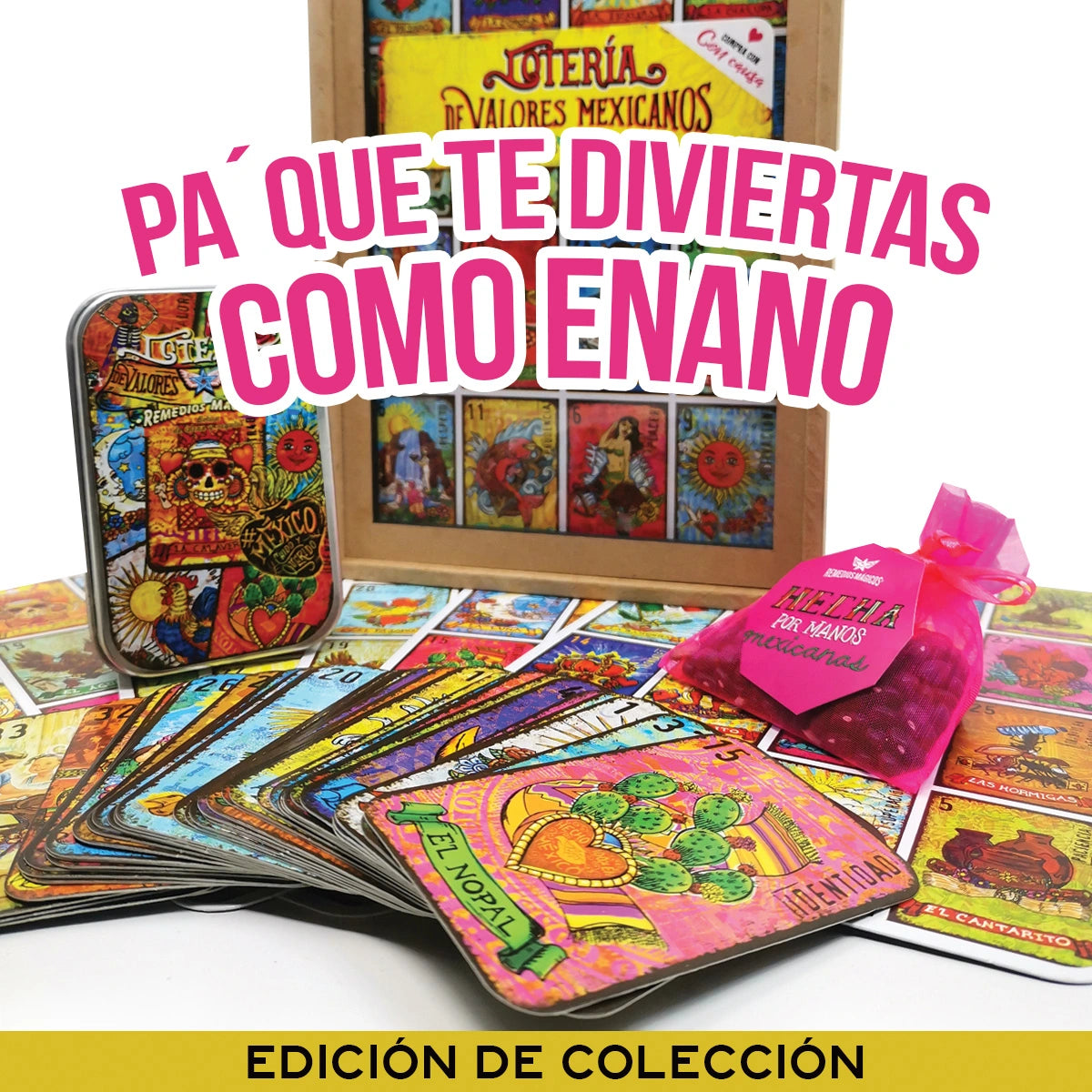 LOTERÍA DE VALORES MEXICANOS "EDICIÓN COLECCIÓN" Caja de Madera y Latita cartas